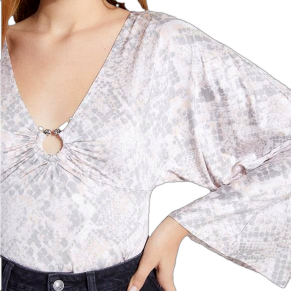 GUESS Siberian snake print grey kimono sleeve Jazzi bodysuit women’s extra small